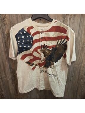 American Legacy Henley Shirt Size Lrg White American Flag Eagle We The People